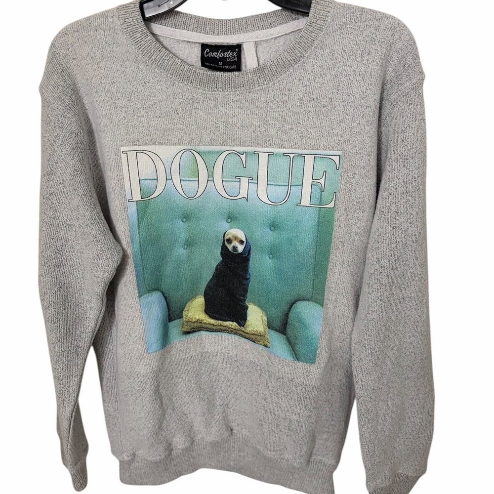 Dogue Dog Meme Graphic Sweatshirt Gray Cozy Pullover Comfortex USA Size M